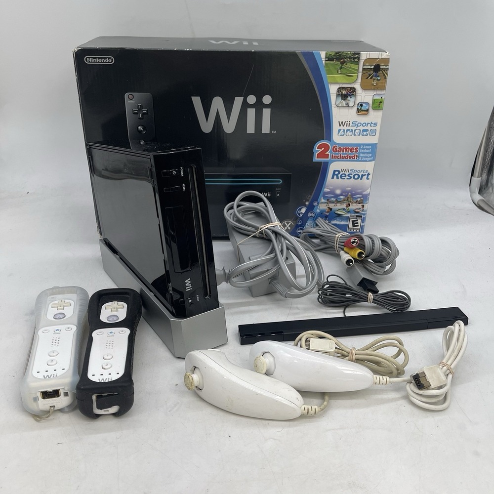 Nintendo Wii Console AV & AC Bundle Black TESTED & WORKING RVL-001 WK013